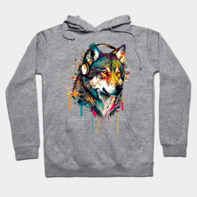 Wolf with Headphones Wolf Head Hoodie TeePublic